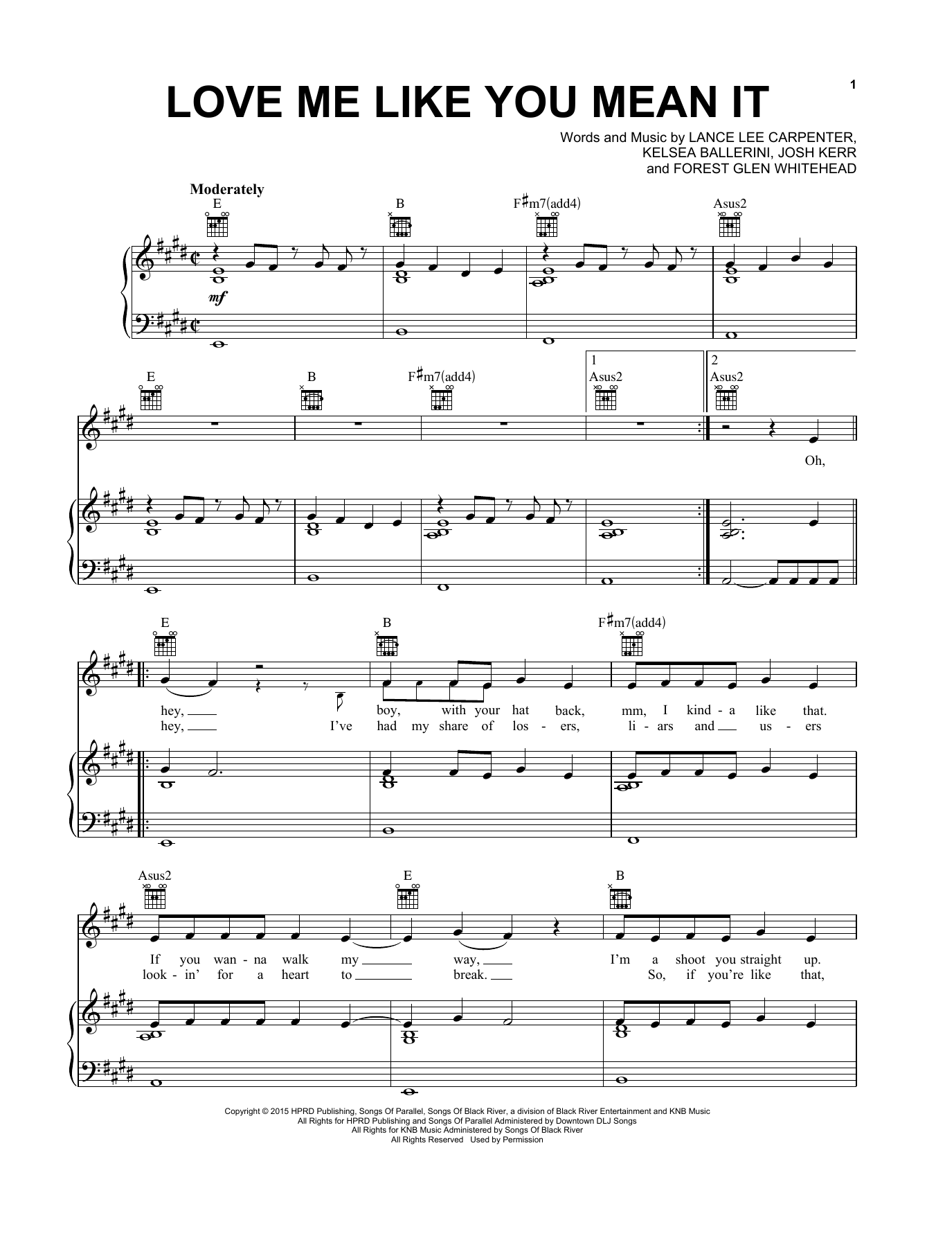 Kelsea Ballerini Love Me Like You Mean It Sheet Music Notes & Chords for Piano, Vocal & Guitar (Right-Hand Melody) - Download or Print PDF