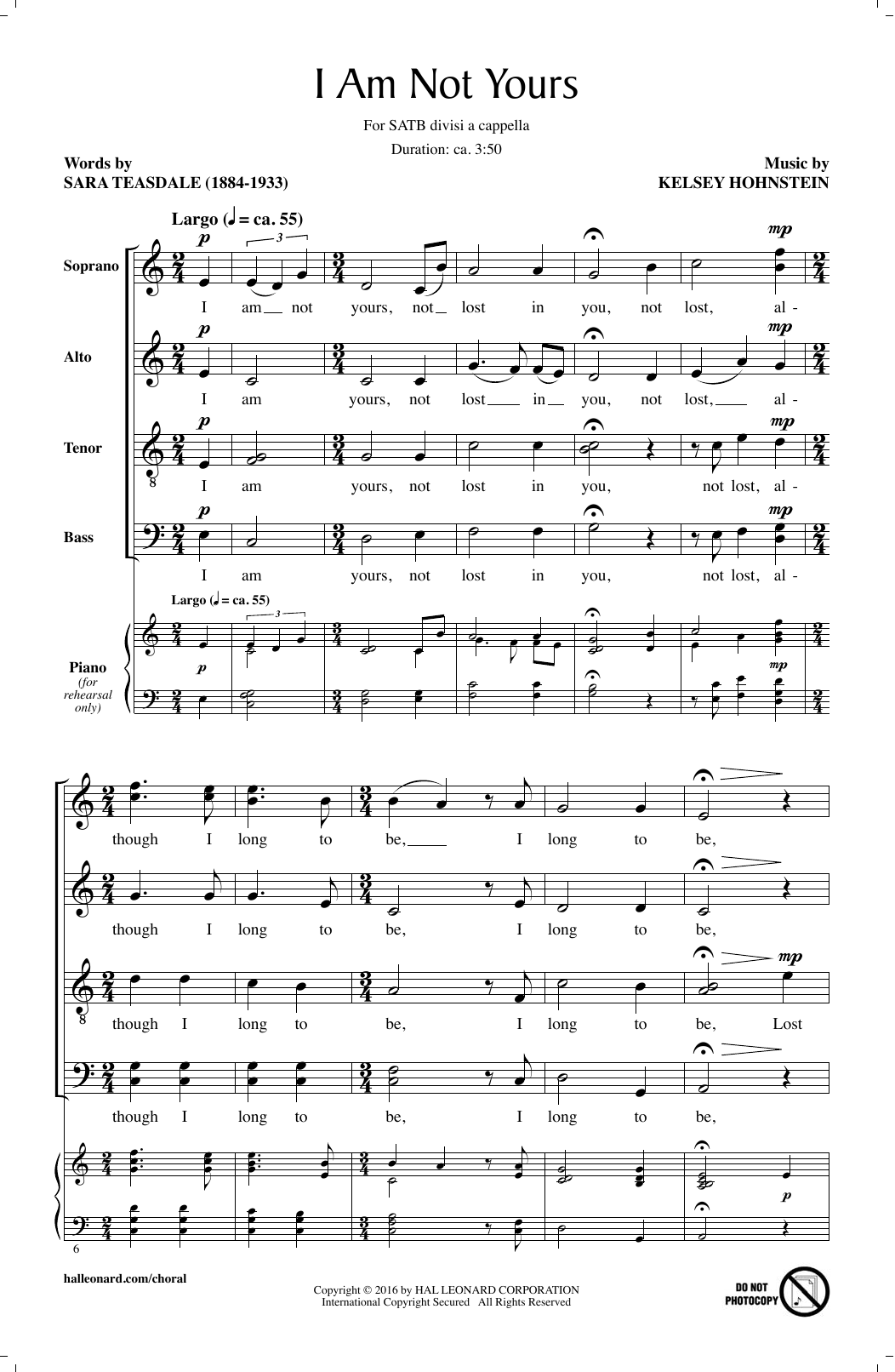 Kelsey Hohnstein I Am Not Yours Sheet Music Notes & Chords for SATB - Download or Print PDF