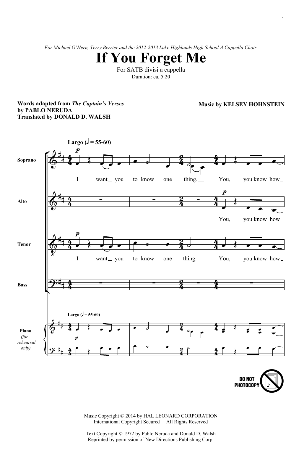 Kelsey Hohnstein If You Forget Me Sheet Music Notes & Chords for SATB - Download or Print PDF