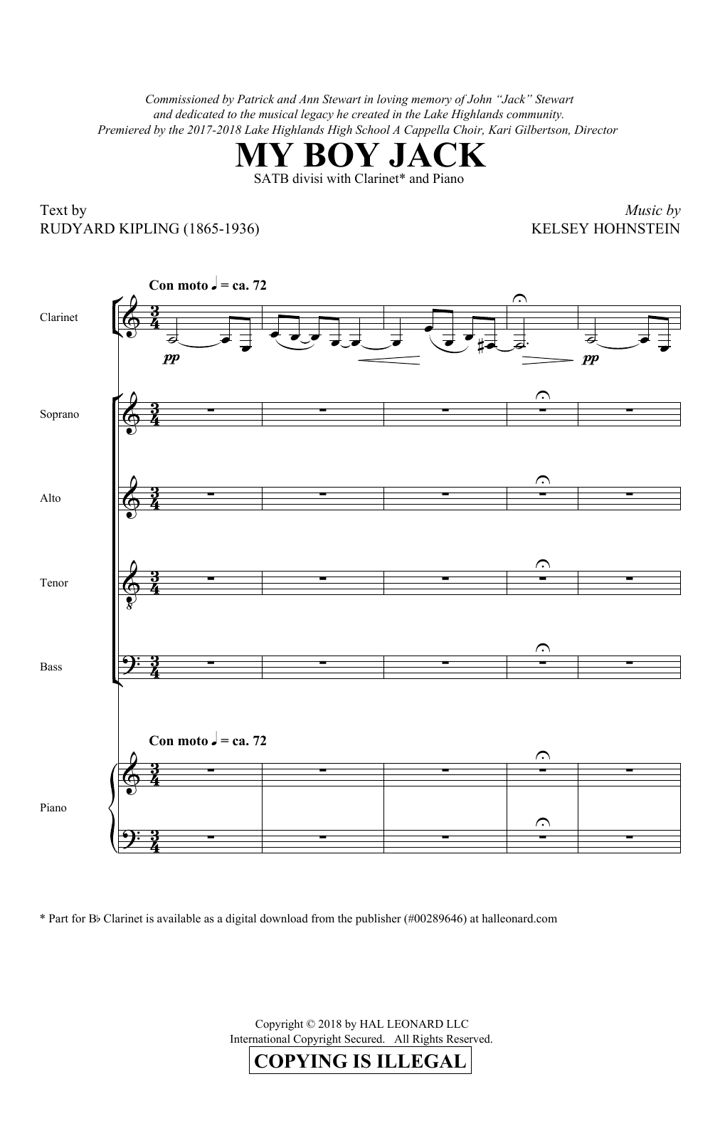 Kelsey Hohnstein My Boy Jack Sheet Music Notes & Chords for SATB Choir - Download or Print PDF