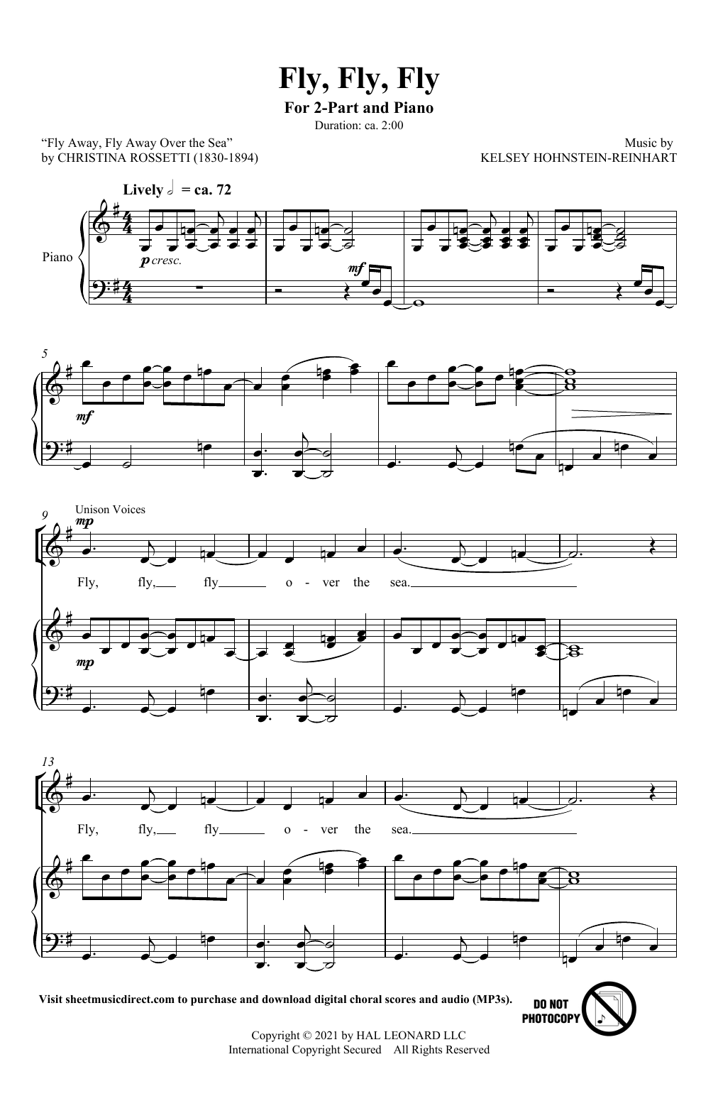 Kelsey Hohnstein-Reinhart Fly, Fly, Fly Sheet Music Notes & Chords for 2-Part Choir - Download or Print PDF