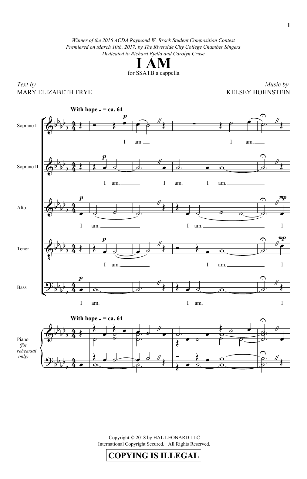 Kelsey Hohnstein I Am Sheet Music Notes & Chords for SATB - Download or Print PDF