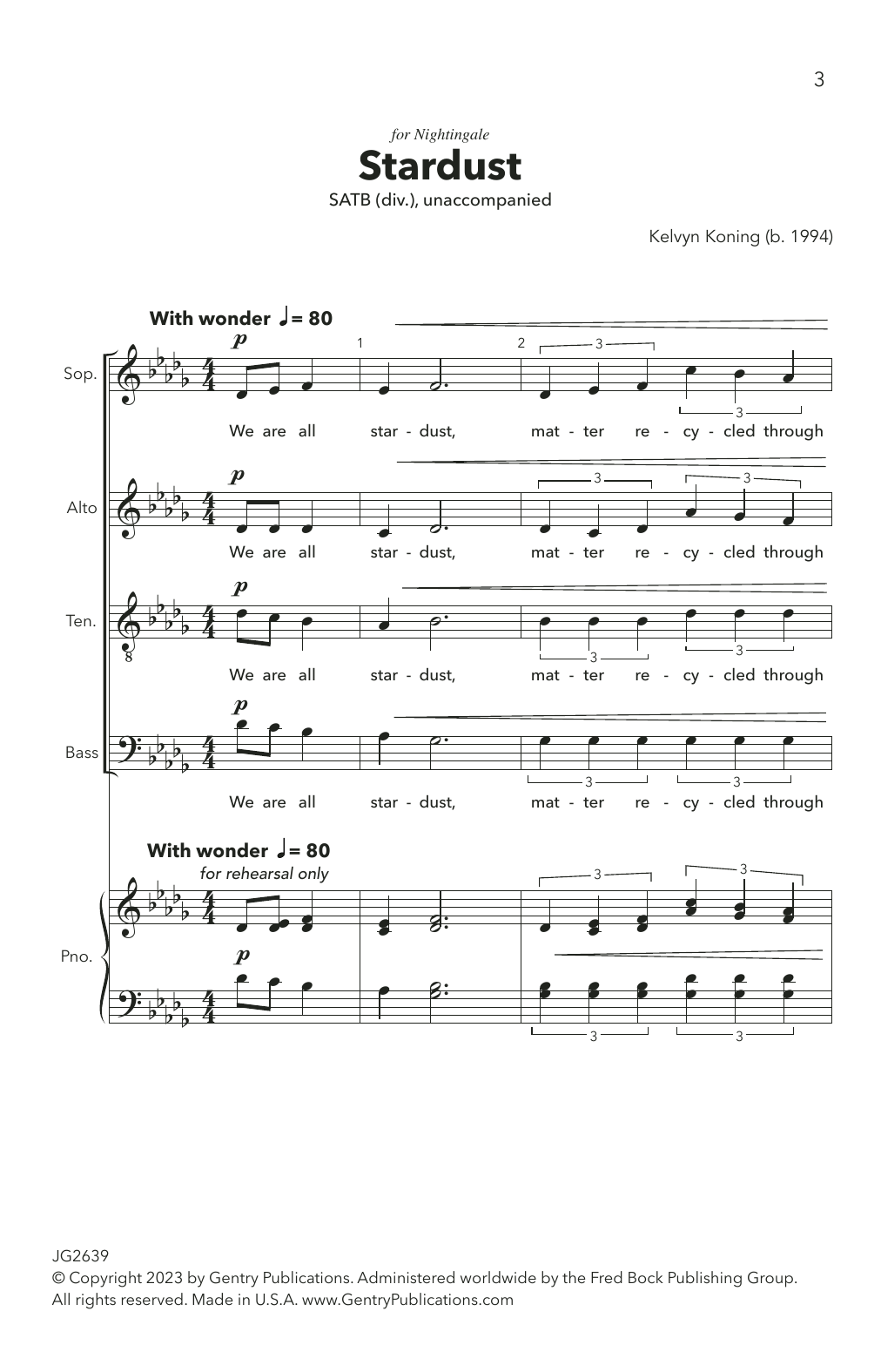 Kelvyn Koning Stardust Sheet Music Notes & Chords for SATB Choir - Download or Print PDF