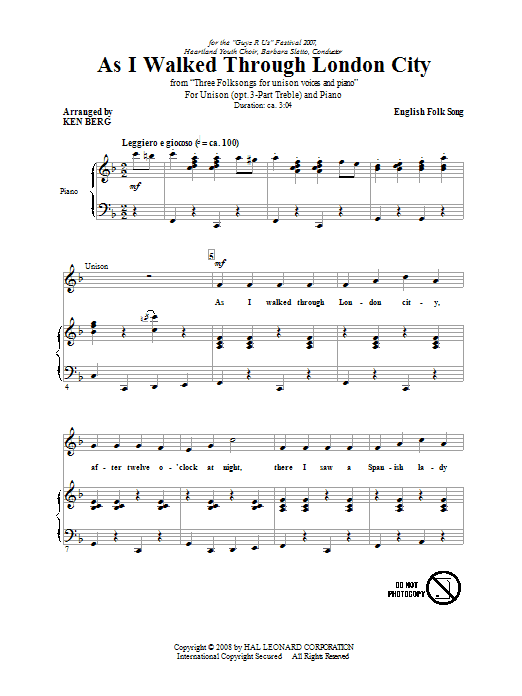 Traditional As I Walked Through London City (arr. Ken Berg) Sheet Music Notes & Chords for Choral - Download or Print PDF