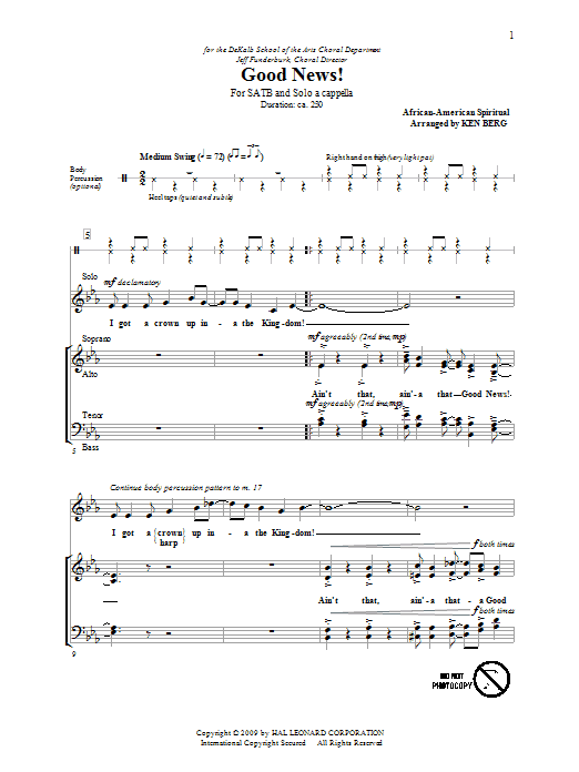 Ken Berg Good News! Sheet Music Notes & Chords for SATB - Download or Print PDF