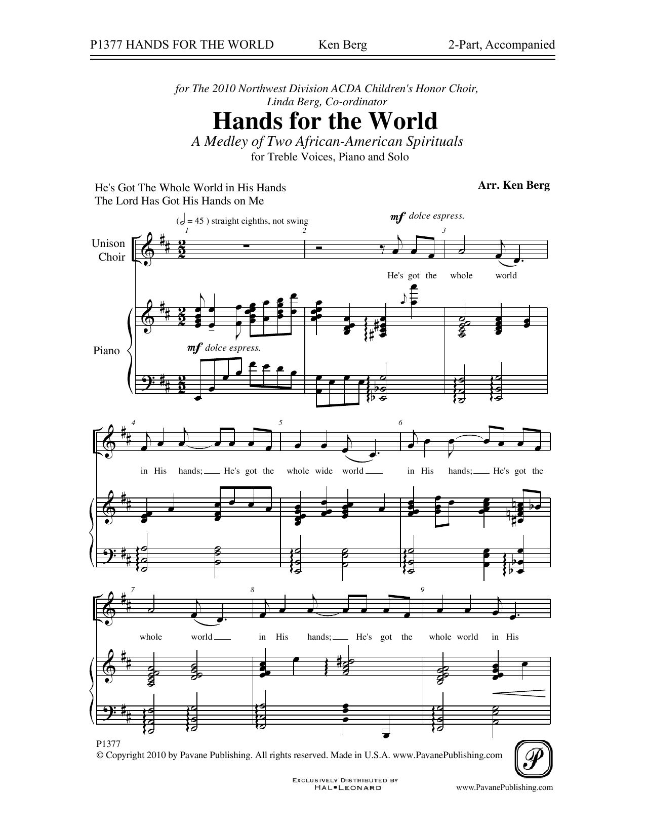 Ken Berg Hands For The World Sheet Music Notes & Chords for 2-Part Choir - Download or Print PDF