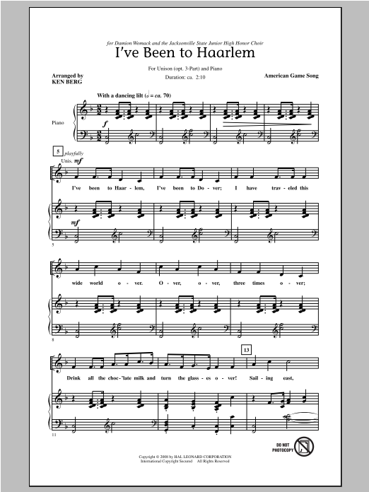 Ken Berg I've Been To Haarlem Sheet Music Notes & Chords for Unison/Optional 3-Part - Download or Print PDF