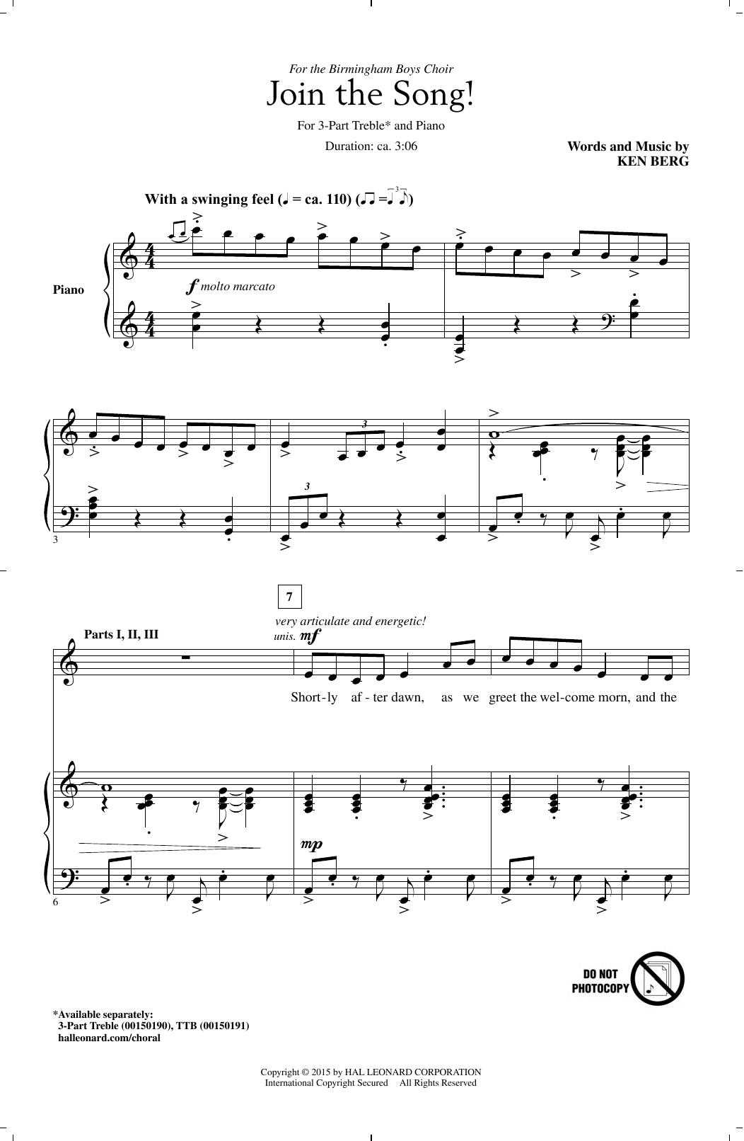Ken Berg Join The Song! Sheet Music Notes & Chords for 3-Part Treble - Download or Print PDF