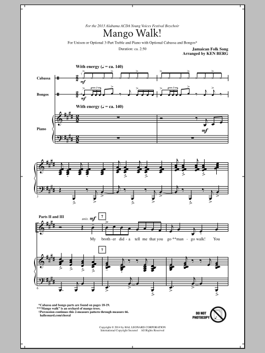 Ken Berg Mango Walk Sheet Music Notes & Chords for Unison/Optional 3-Part - Download or Print PDF