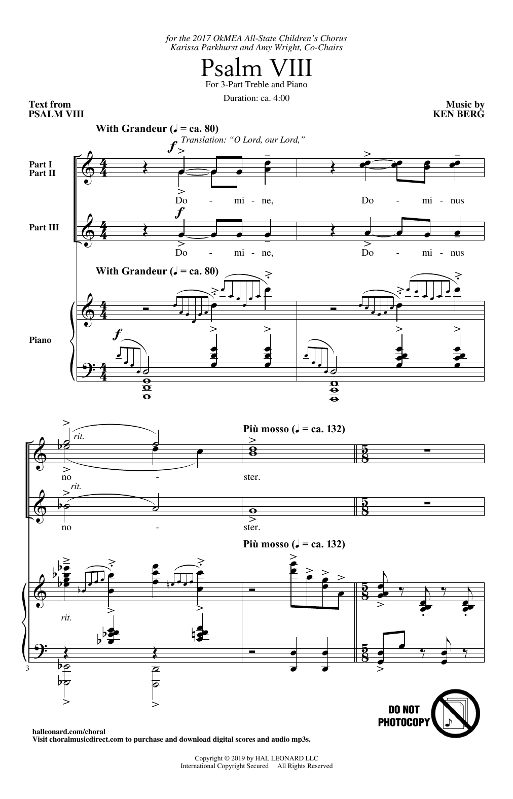 Ken Berg Psalm VIII Sheet Music Notes & Chords for 3-Part Treble Choir - Download or Print PDF