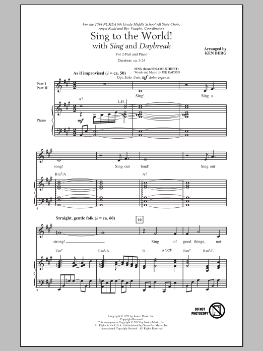 Ken Berg Sing To The World! Sheet Music Notes & Chords for 2-Part Choir - Download or Print PDF