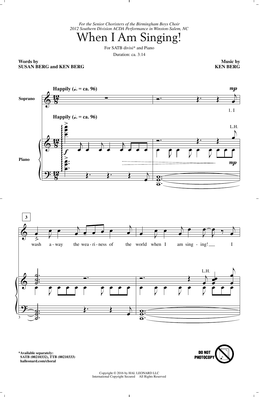 Ken Berg When I Am Singing! Sheet Music Notes & Chords for TTBB - Download or Print PDF