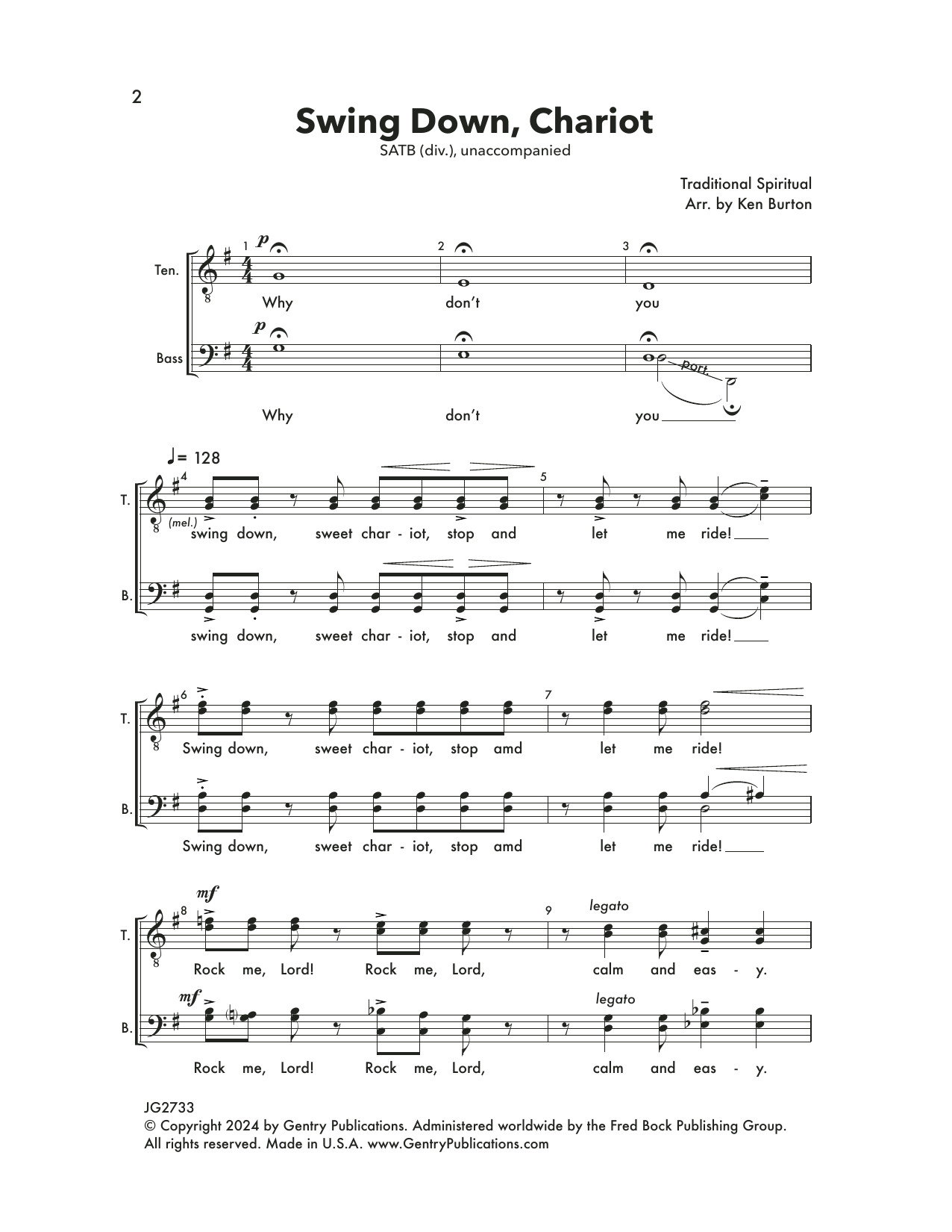 Ken Burton Swing Down, Chariot Sheet Music Notes & Chords for SATB Choir - Download or Print PDF