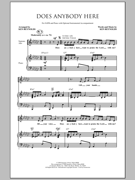 Ken Reynolds Does Anybody Here Sheet Music Notes & Chords for SATB - Download or Print PDF