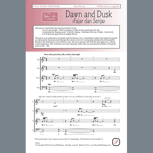 Ken Steven, Dawn and Dusk (Fajar dan Senja), SATB Choir