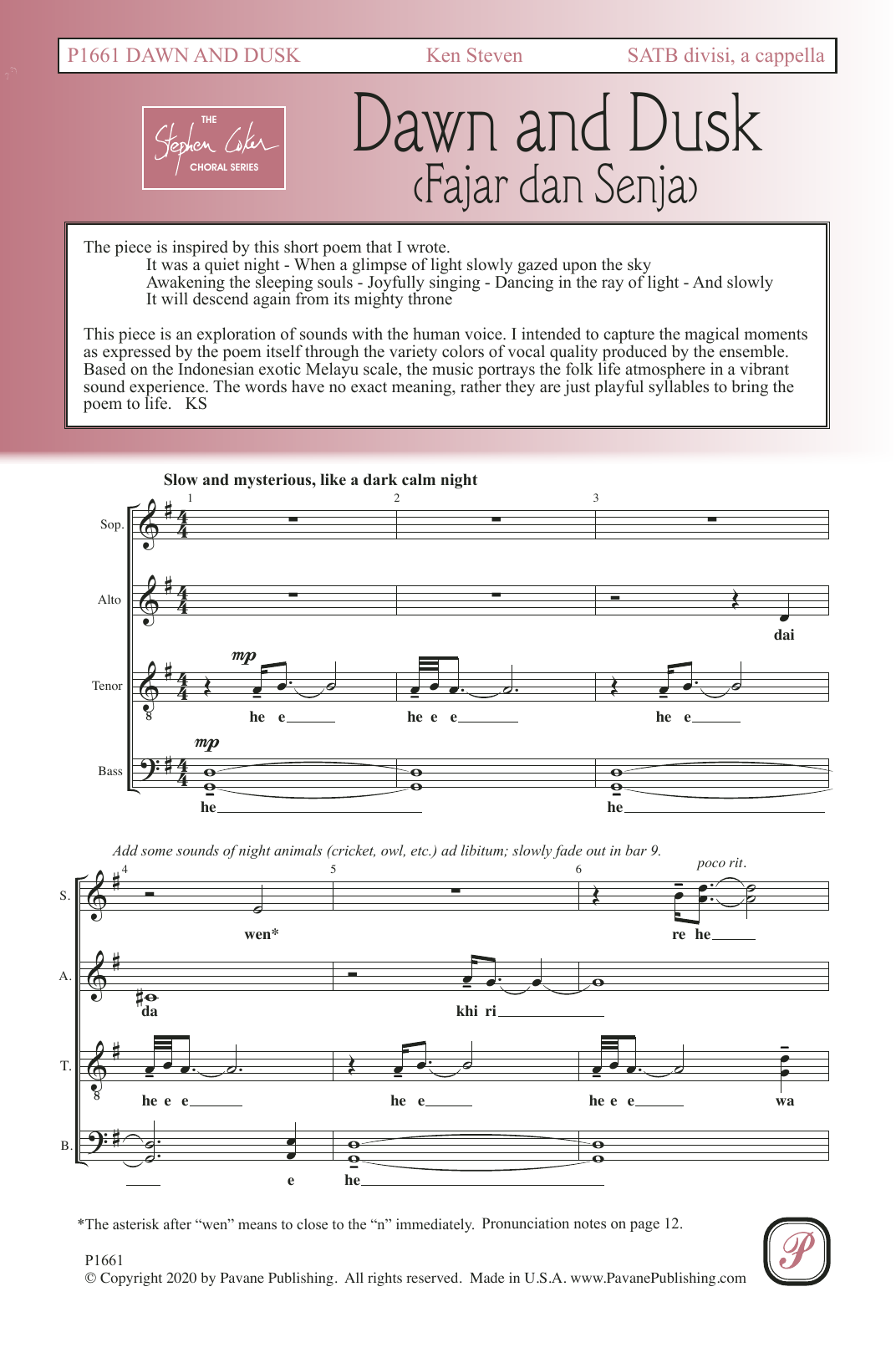 Ken Steven Dawn and Dusk (Fajar dan Senja) Sheet Music Notes & Chords for SATB Choir - Download or Print PDF