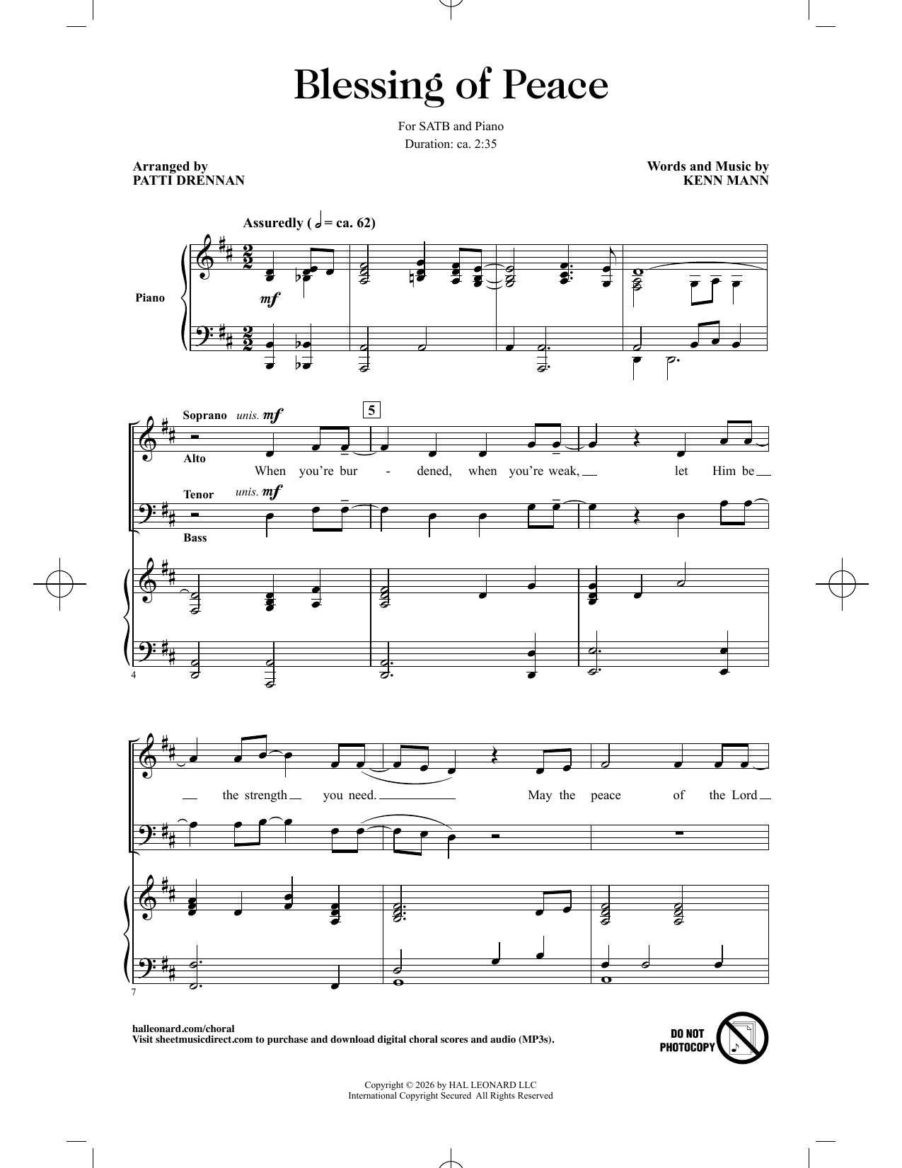 Kenn Mann Blessing Of Peace (arr. Patti Drennan) Sheet Music Notes & Chords for SATB Choir - Download or Print PDF