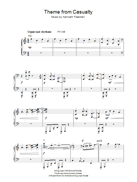 Kenneth Freeman Theme from Casualty Sheet Music Notes & Chords for Keyboard - Download or Print PDF