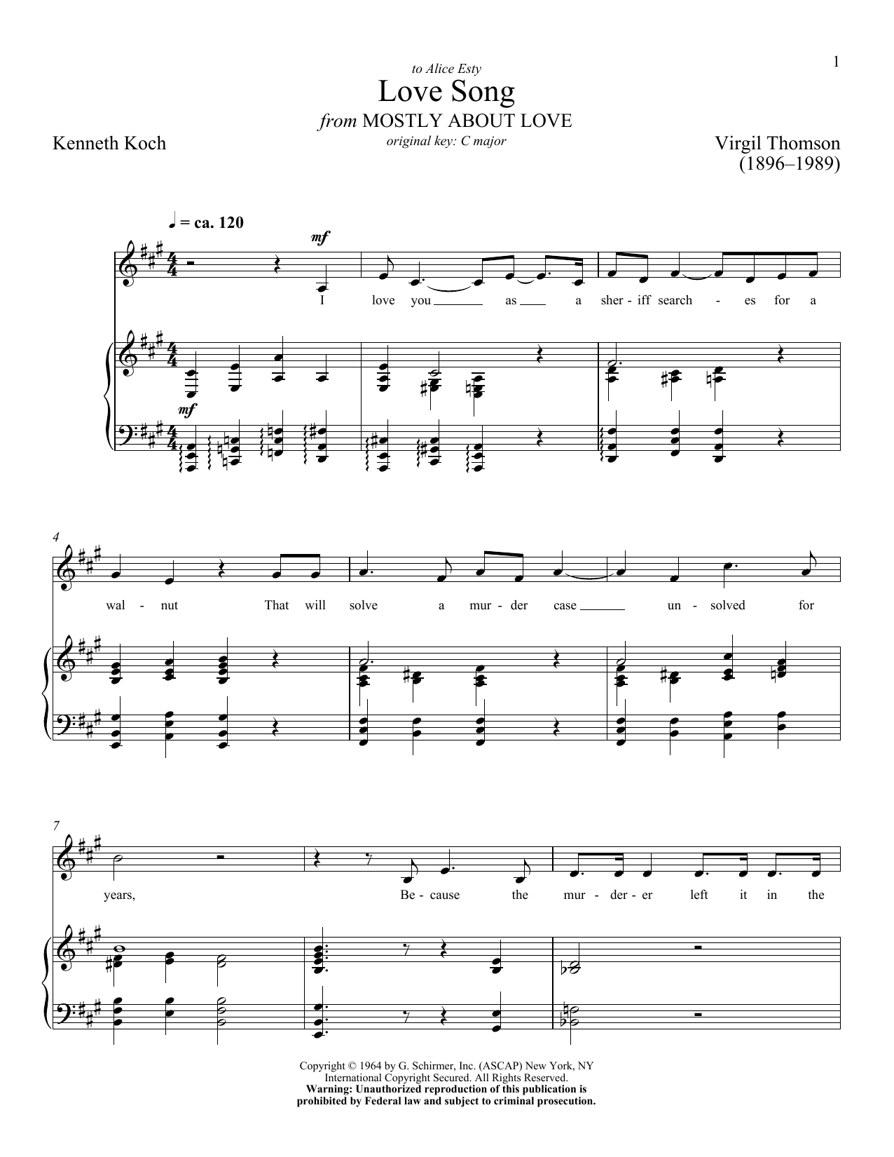 Kenneth Koch Love Song Sheet Music Notes & Chords for Piano & Vocal - Download or Print PDF