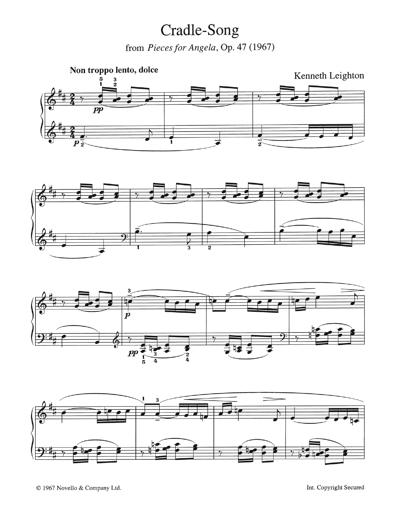 Kenneth Leighton Cradle Song (from Pieces For Angela, Opus 47) Sheet Music Notes & Chords for Piano - Download or Print PDF