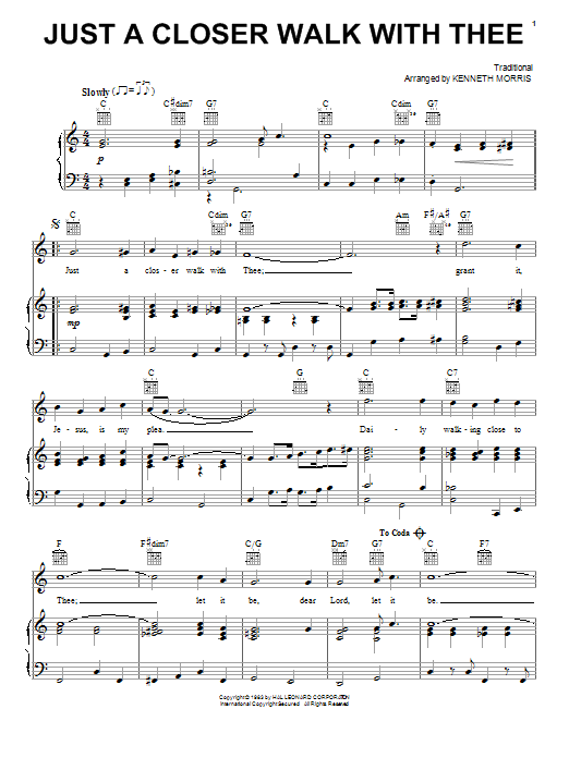 Kenneth Morris Just A Closer Walk With Thee Sheet Music Notes & Chords for Lyrics & Piano Chords - Download or Print PDF