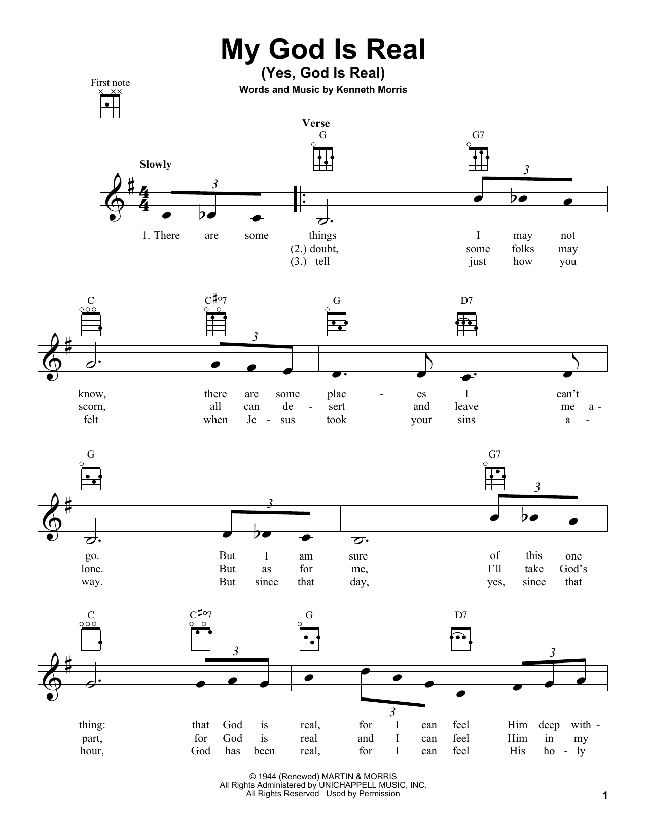 Kenneth Morris My God Is Real (Yes, God Is Real) Sheet Music Notes & Chords for Piano, Vocal & Guitar Chords (Right-Hand Melody) - Download or Print PDF