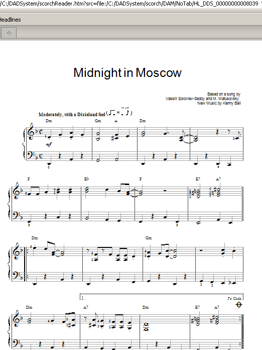 Kenny Ball Midnight In Moscow Sheet Music Notes & Chords for Piano - Download or Print PDF