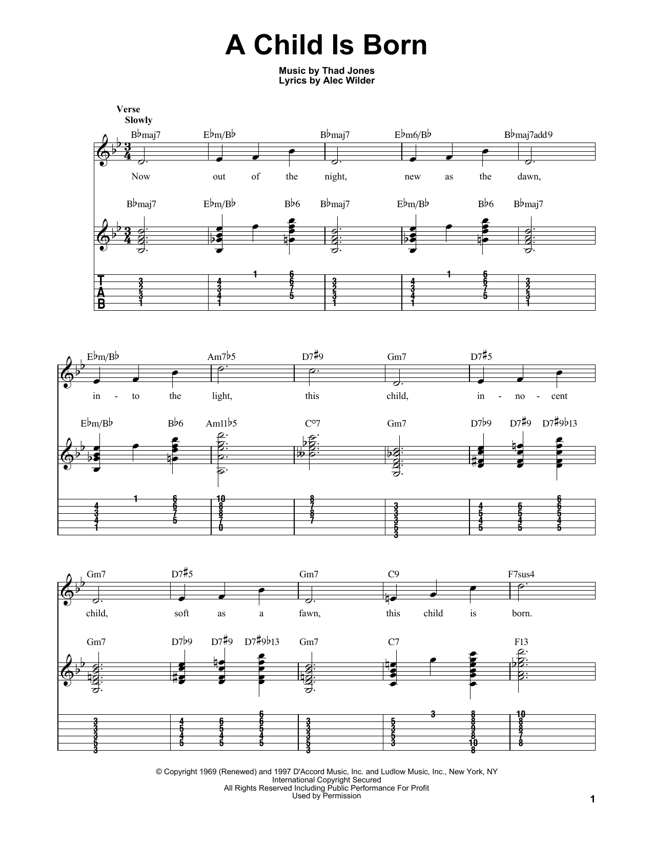Kenny Burrell A Child Is Born Sheet Music Notes & Chords for Easy Guitar Tab - Download or Print PDF