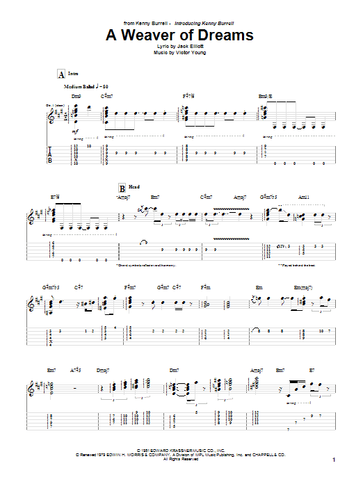 Kenny Burrell A Weaver Of Dreams Sheet Music Notes & Chords for Guitar Tab - Download or Print PDF