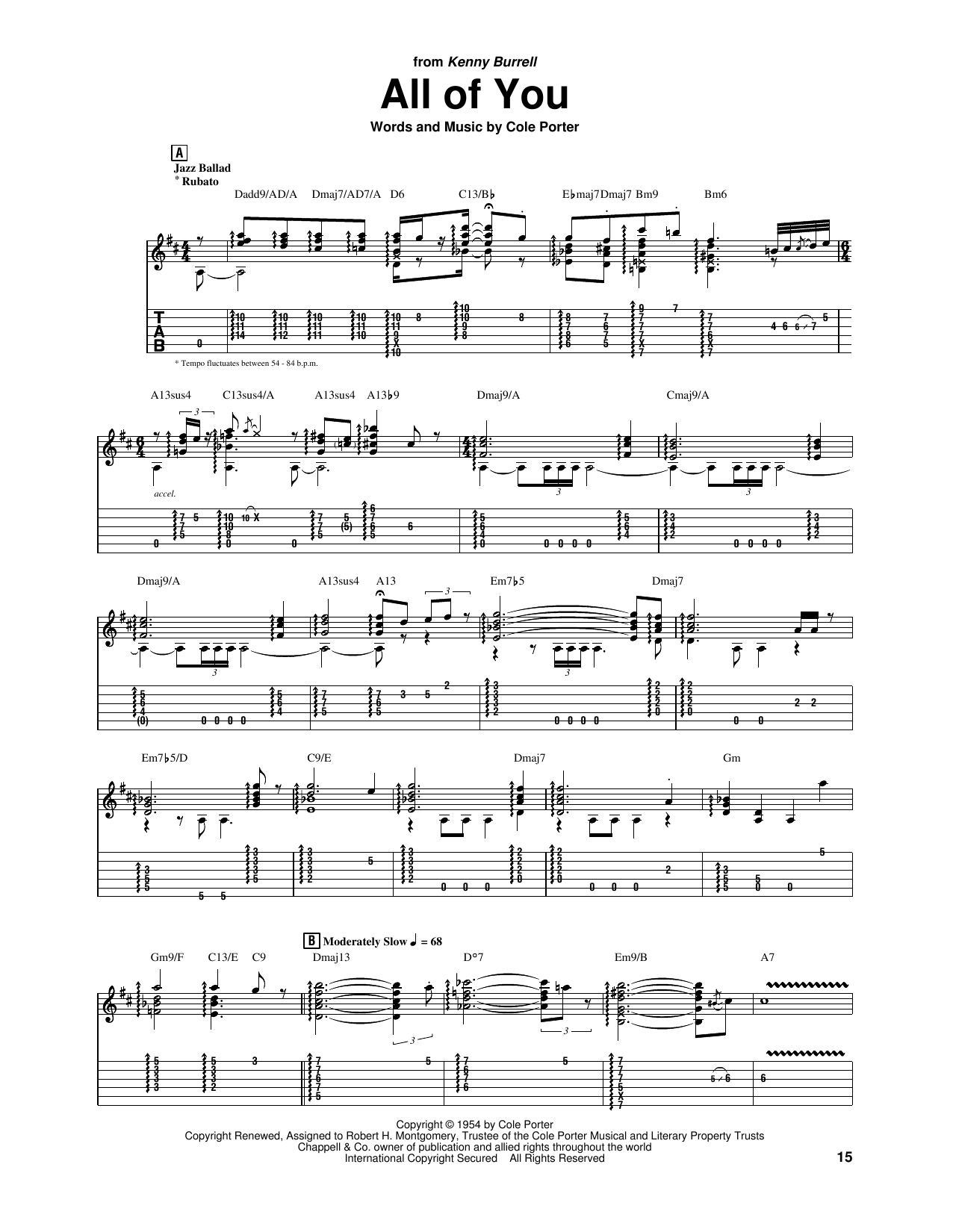 Kenny Burrell All Of You Sheet Music Notes & Chords for Guitar Tab - Download or Print PDF