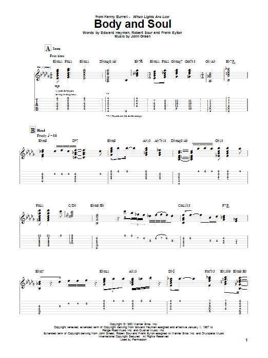 Kenny Burrell Body And Soul Sheet Music Notes & Chords for Guitar Tab - Download or Print PDF