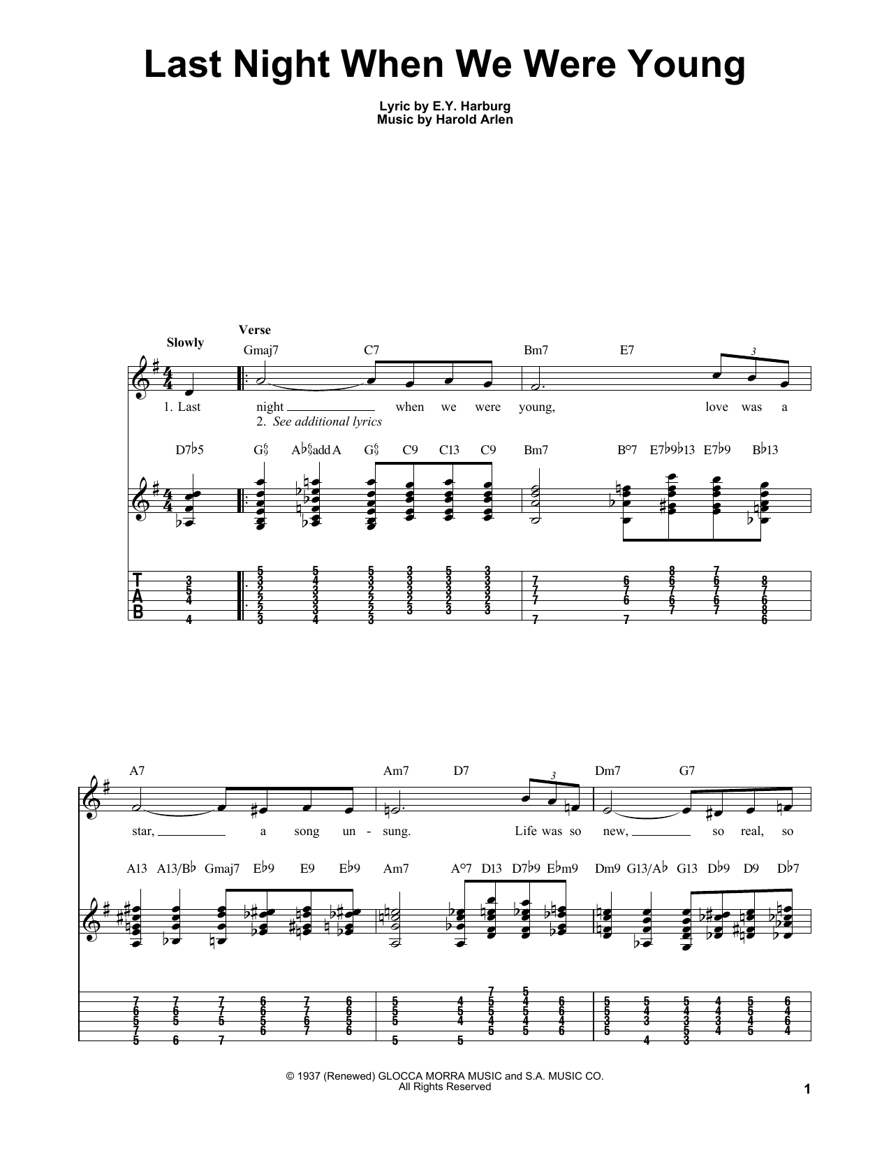 Kenny Burrell Last Night When We Were Young Sheet Music Notes & Chords for Easy Guitar Tab - Download or Print PDF Kenny Burrell Last Night When We Were Young Sheet Music Notes & Chords for Easy Guitar Tab - Download or Print PDF