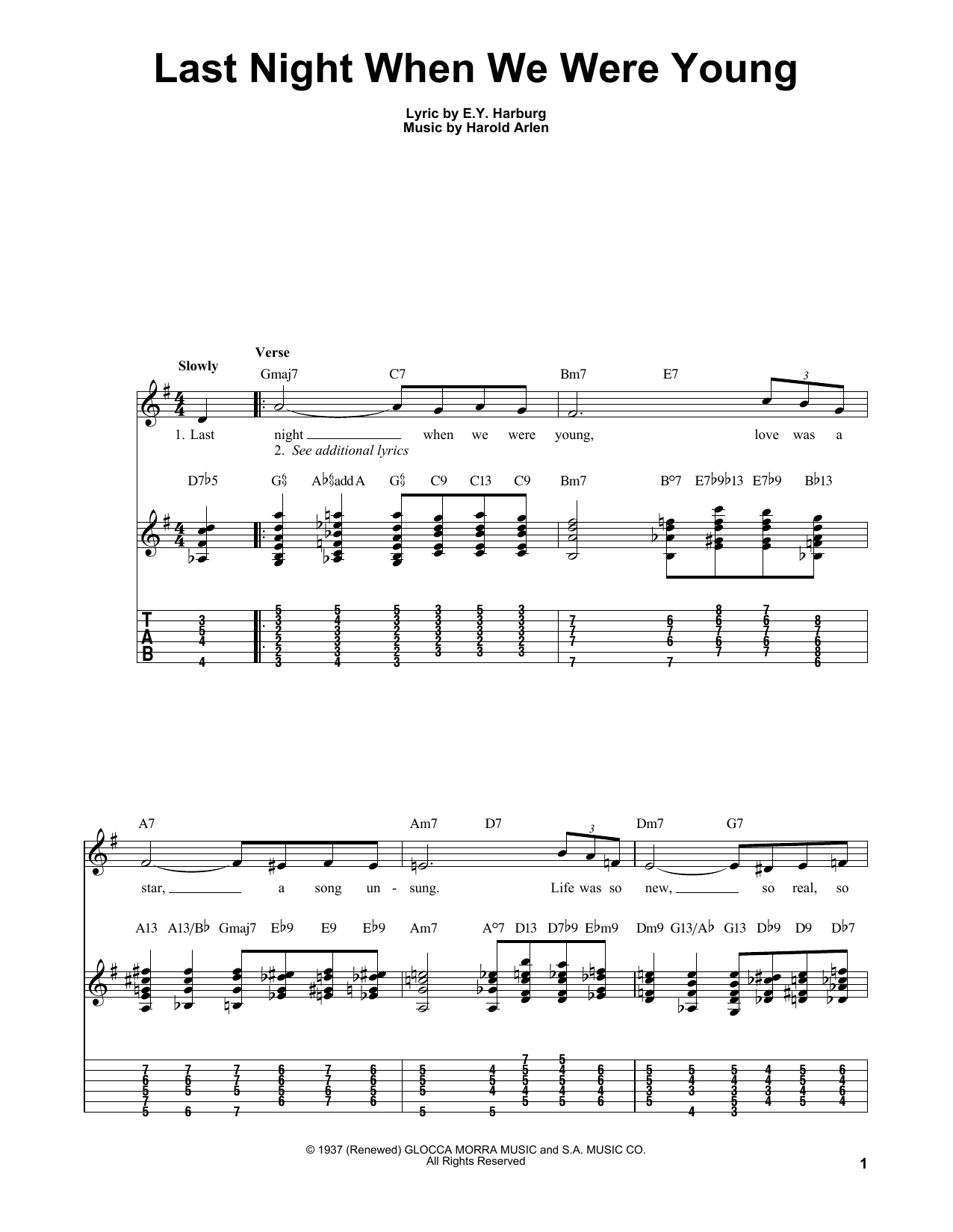 Kenny Burrell Last Night When We Were Young Sheet Music Notes & Chords for Easy Guitar Tab - Download or Print PDF