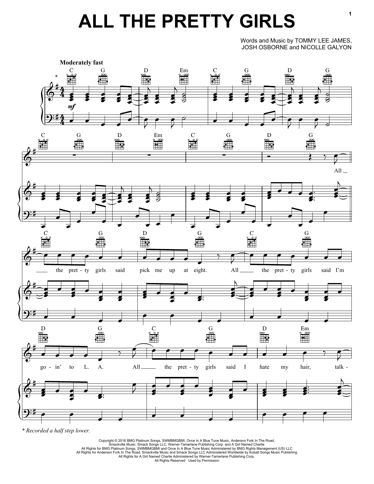 Kenny Chesney All The Pretty Girls Sheet Music Notes & Chords for Piano, Vocal & Guitar (Right-Hand Melody) - Download or Print PDF
