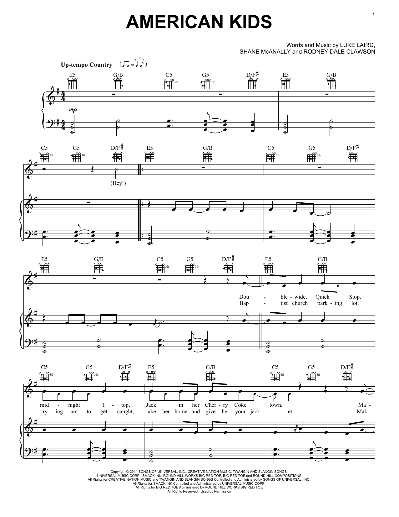 Kenny Chesney American Kids Sheet Music Notes & Chords for Lyrics & Chords - Download or Print PDF