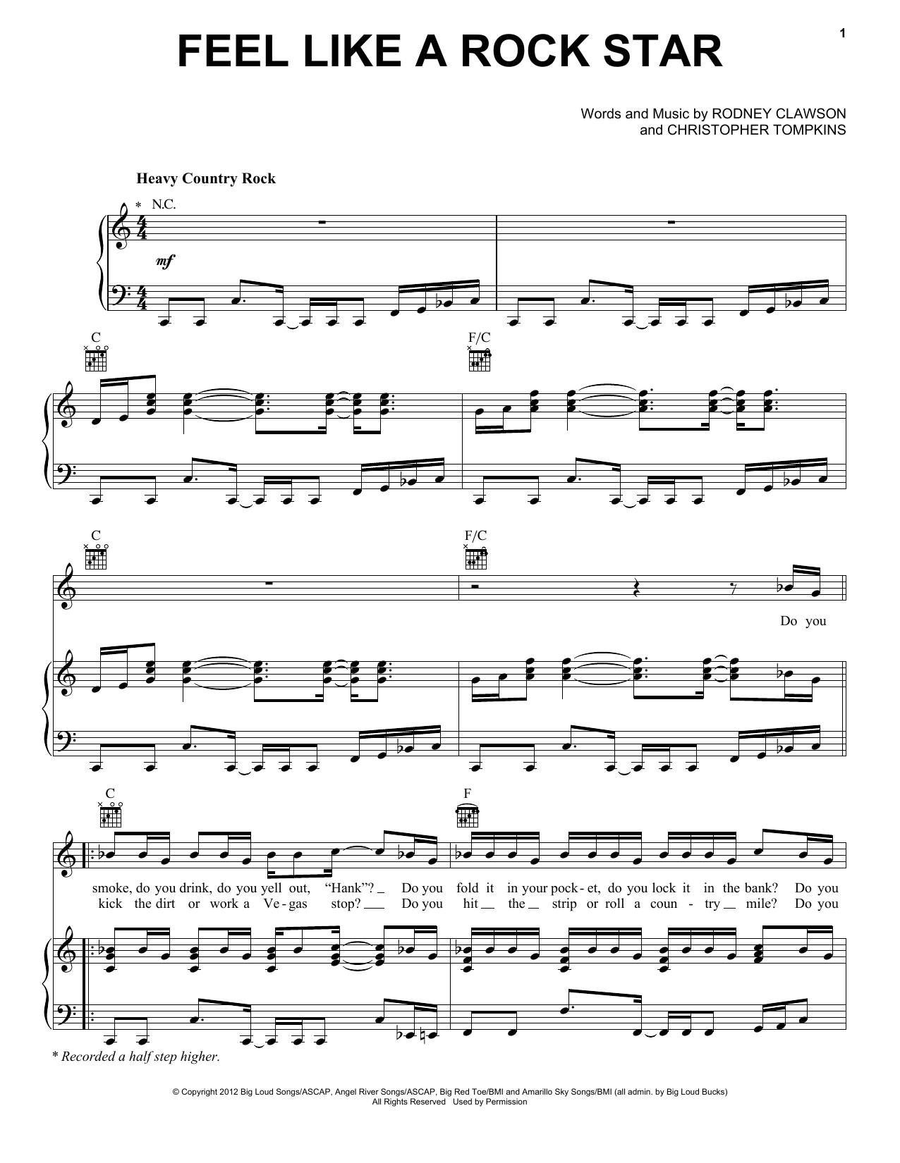 Kenny Chesney and Tim McGraw Feel Like A Rock Star Sheet Music Notes & Chords for Piano, Vocal & Guitar Chords (Right-Hand Melody) - Download or Print PDF