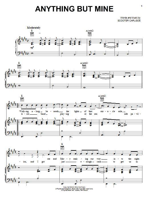 Kenny Chesney Anything But Mine Sheet Music Notes & Chords for Lyrics & Chords - Download or Print PDF Kenny Chesney Anything But Mine Sheet Music Notes & Chords for Lyrics & Chords - Download or Print PDF