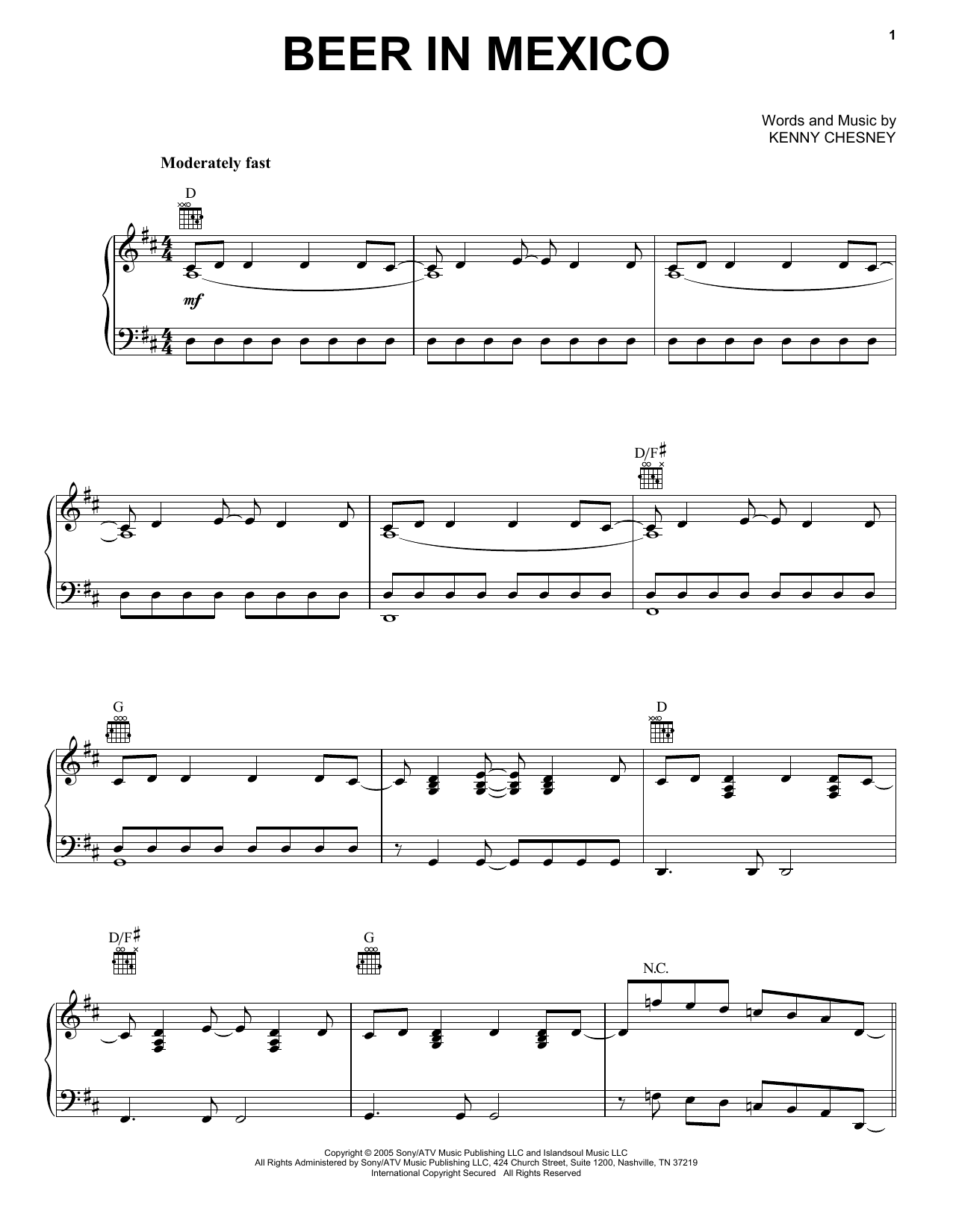 Kenny Chesney Beer In Mexico Sheet Music Notes & Chords for Easy Guitar Tab - Download or Print PDF