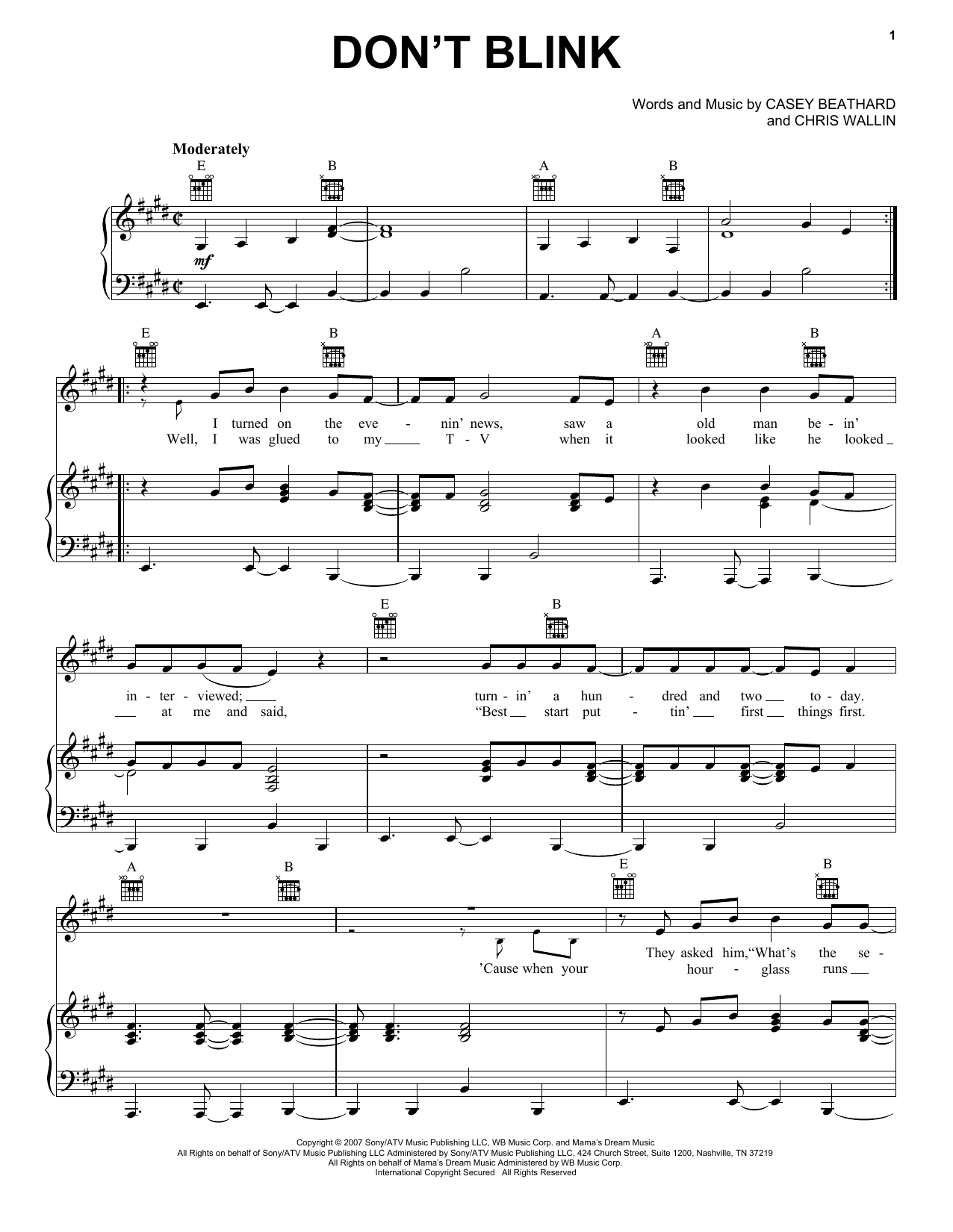 Kenny Chesney Don't Blink Sheet Music Notes & Chords for Lyrics & Chords - Download or Print PDF