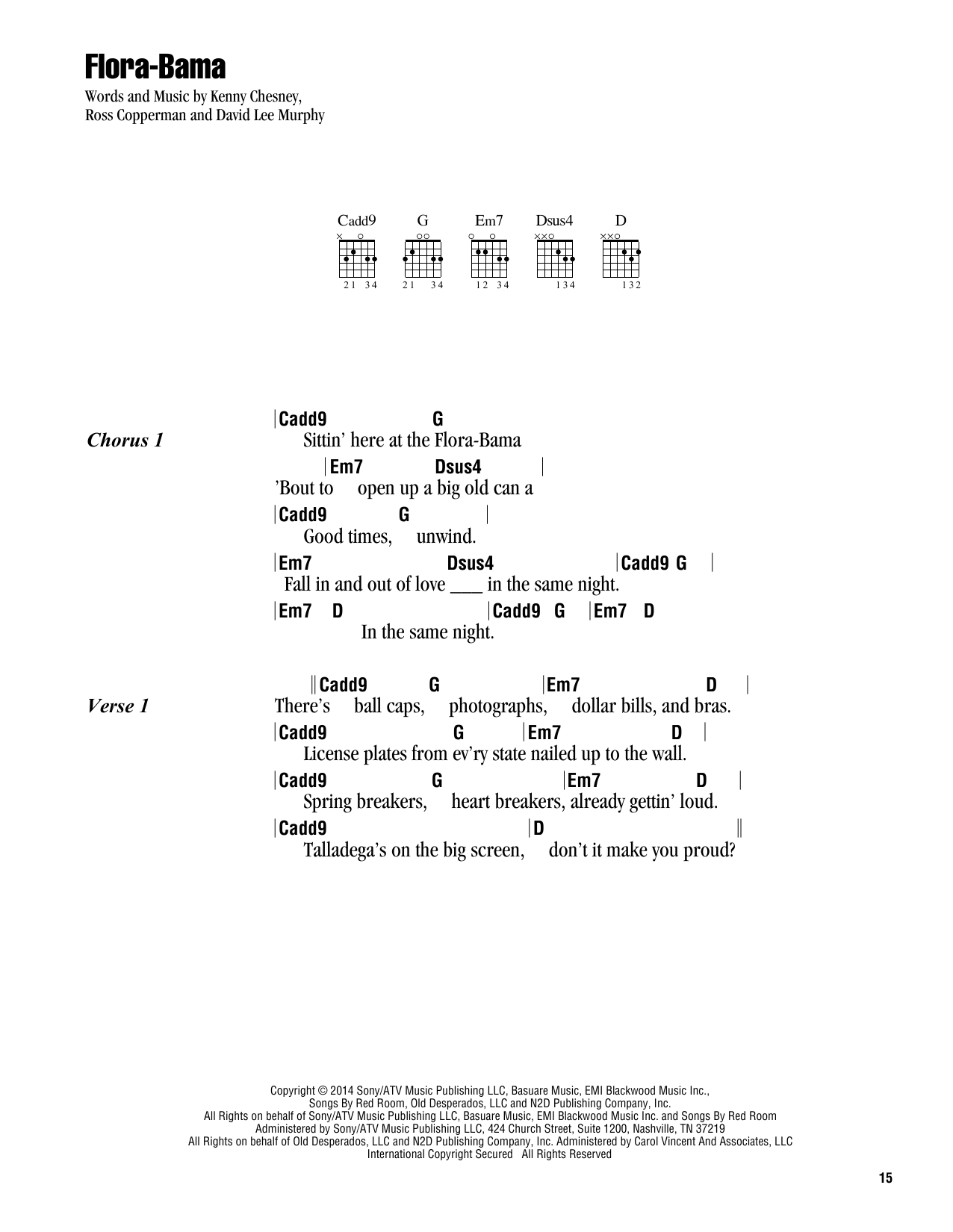 Kenny Chesney Flora-Bama Sheet Music Notes & Chords for Lyrics & Chords - Download or Print PDF