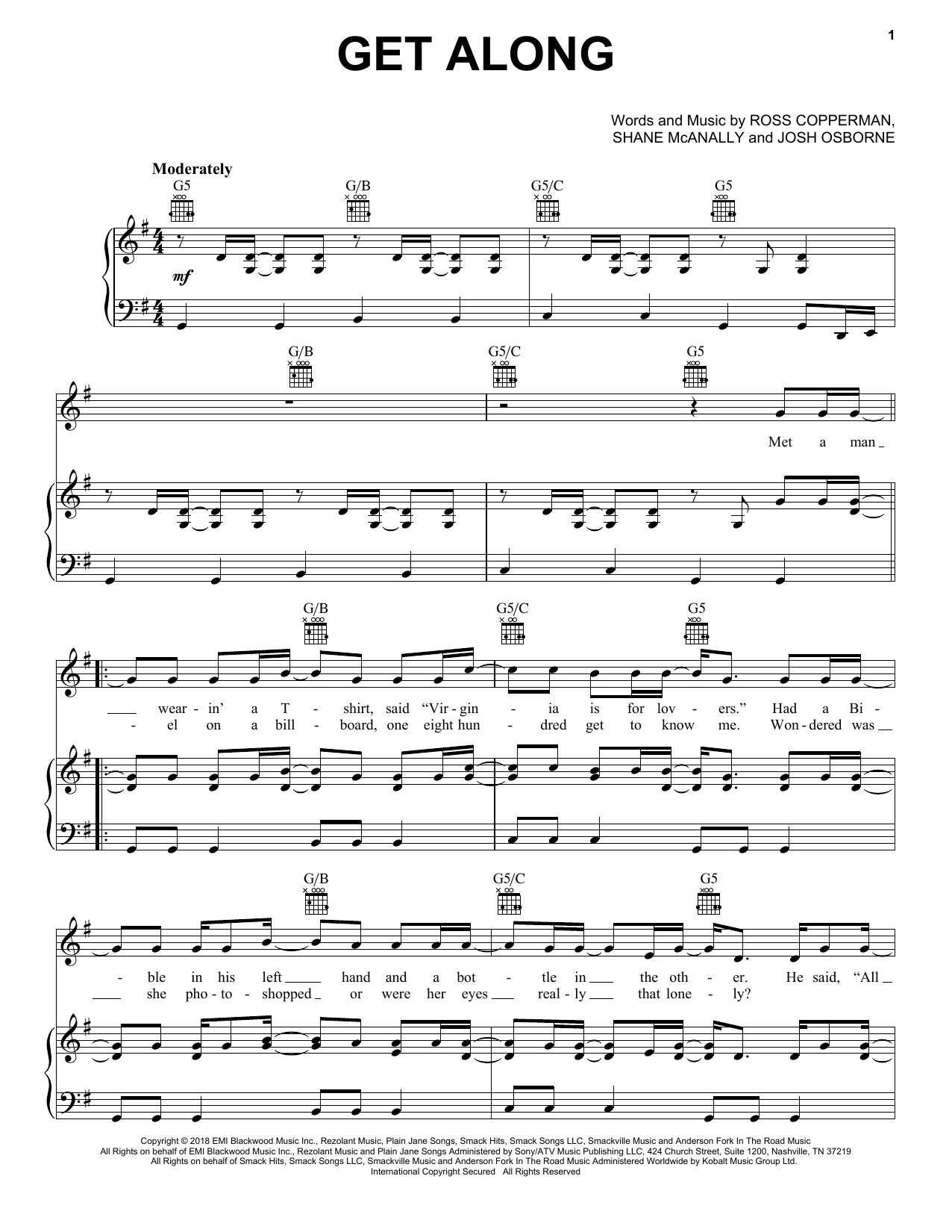 Kenny Chesney Get Along Sheet Music Notes & Chords for Piano, Vocal & Guitar (Right-Hand Melody) - Download or Print PDF