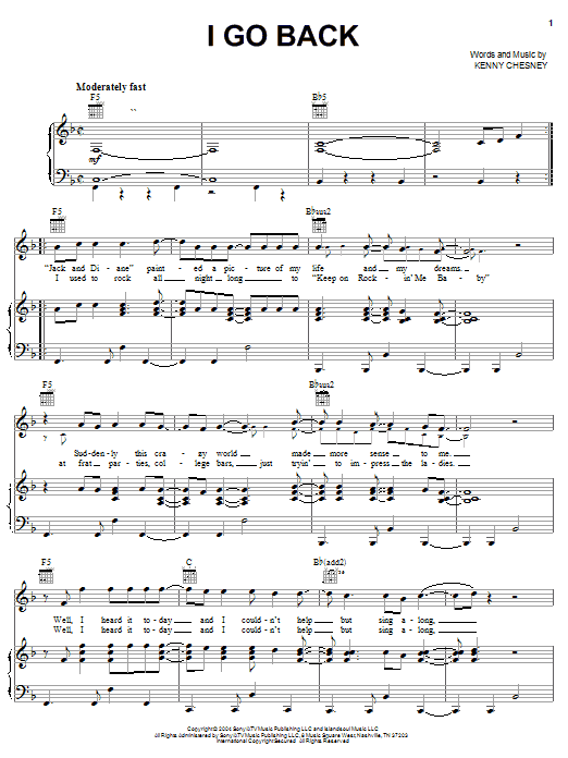 Kenny Chesney I Go Back Sheet Music Notes & Chords for Lyrics & Chords - Download or Print PDF Kenny Chesney I Go Back Sheet Music Notes & Chords for Lyrics & Chords - Download or Print PDF