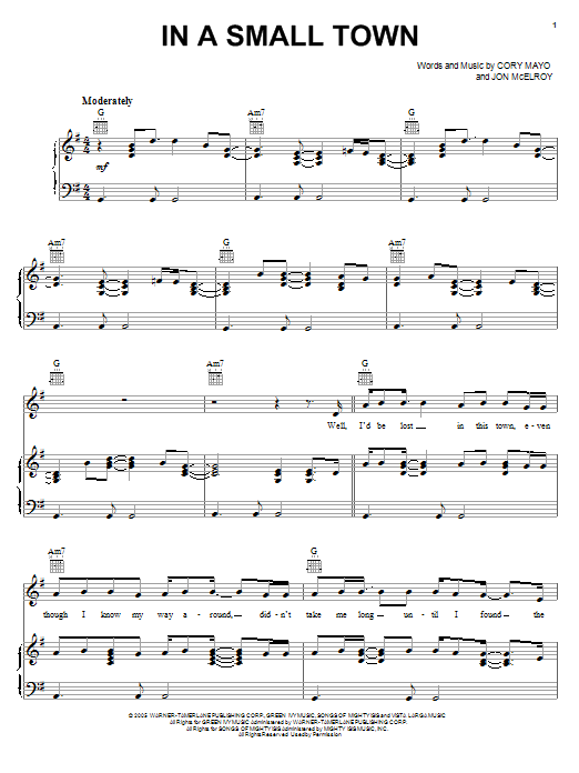 Kenny Chesney In A Small Town Sheet Music Notes & Chords for Piano, Vocal & Guitar (Right-Hand Melody) - Download or Print PDF