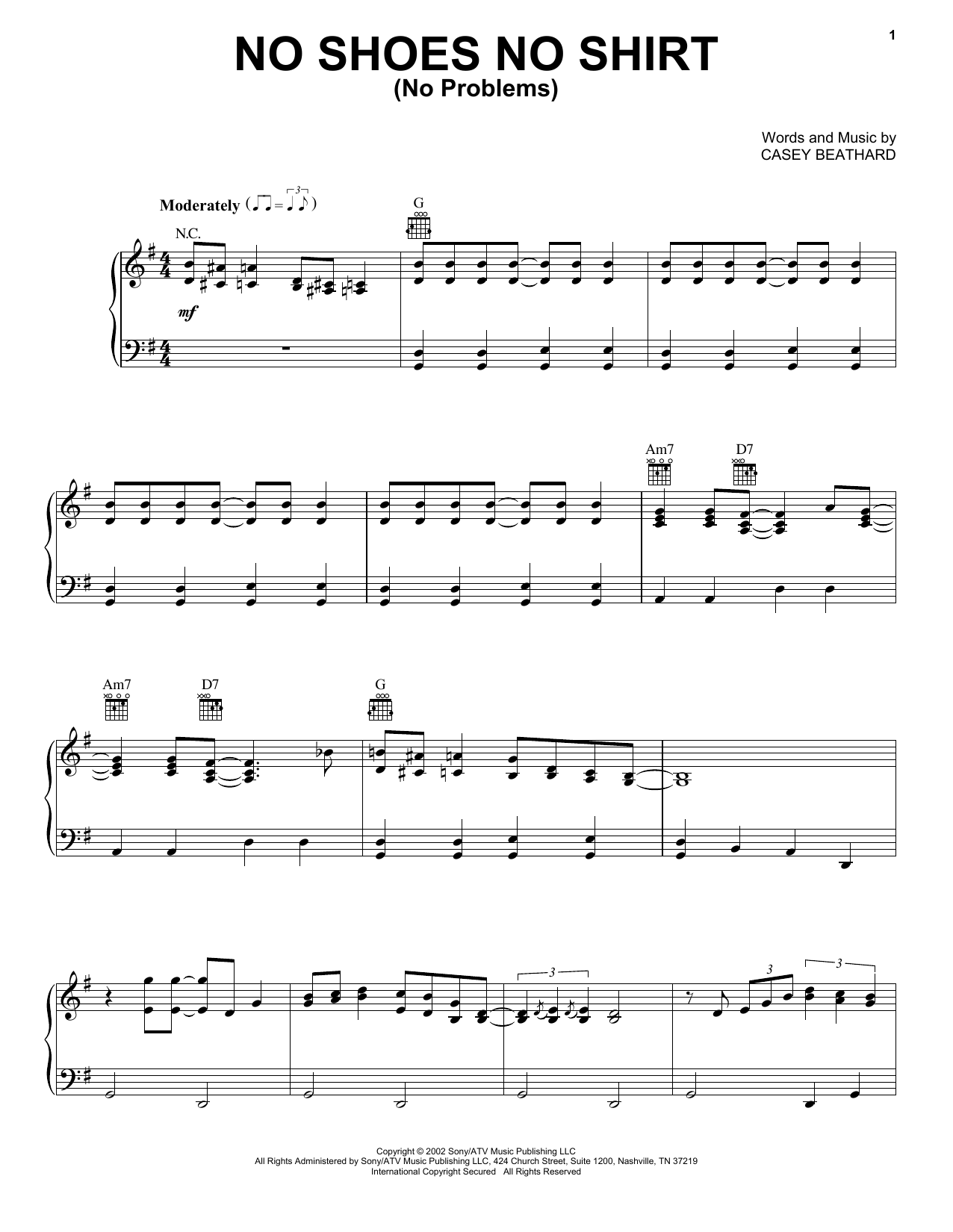 Kenny Chesney No Shoes No Shirt (No Problems) Sheet Music Notes & Chords for Piano, Vocal & Guitar (Right-Hand Melody) - Download or Print PDF