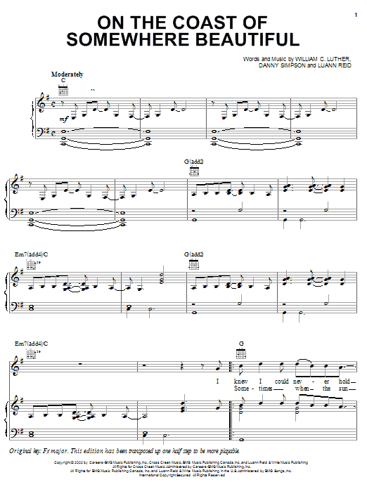 Kenny Chesney On The Coast Of Somewhere Beautiful Sheet Music Notes & Chords for Piano, Vocal & Guitar (Right-Hand Melody) - Download or Print PDF