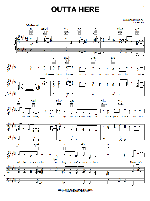Kenny Chesney Outta Here Sheet Music Notes & Chords for Piano, Vocal & Guitar (Right-Hand Melody) - Download or Print PDF