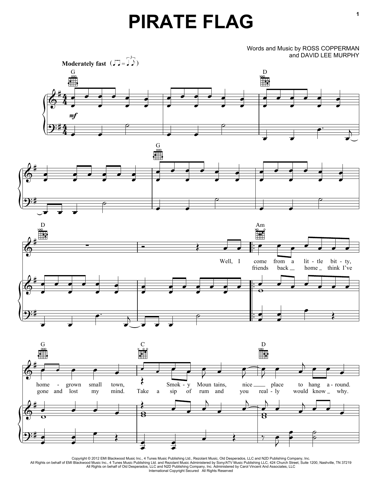 Kenny Chesney Pirate Flag Sheet Music Notes & Chords for Piano & Vocal - Download or Print PDF