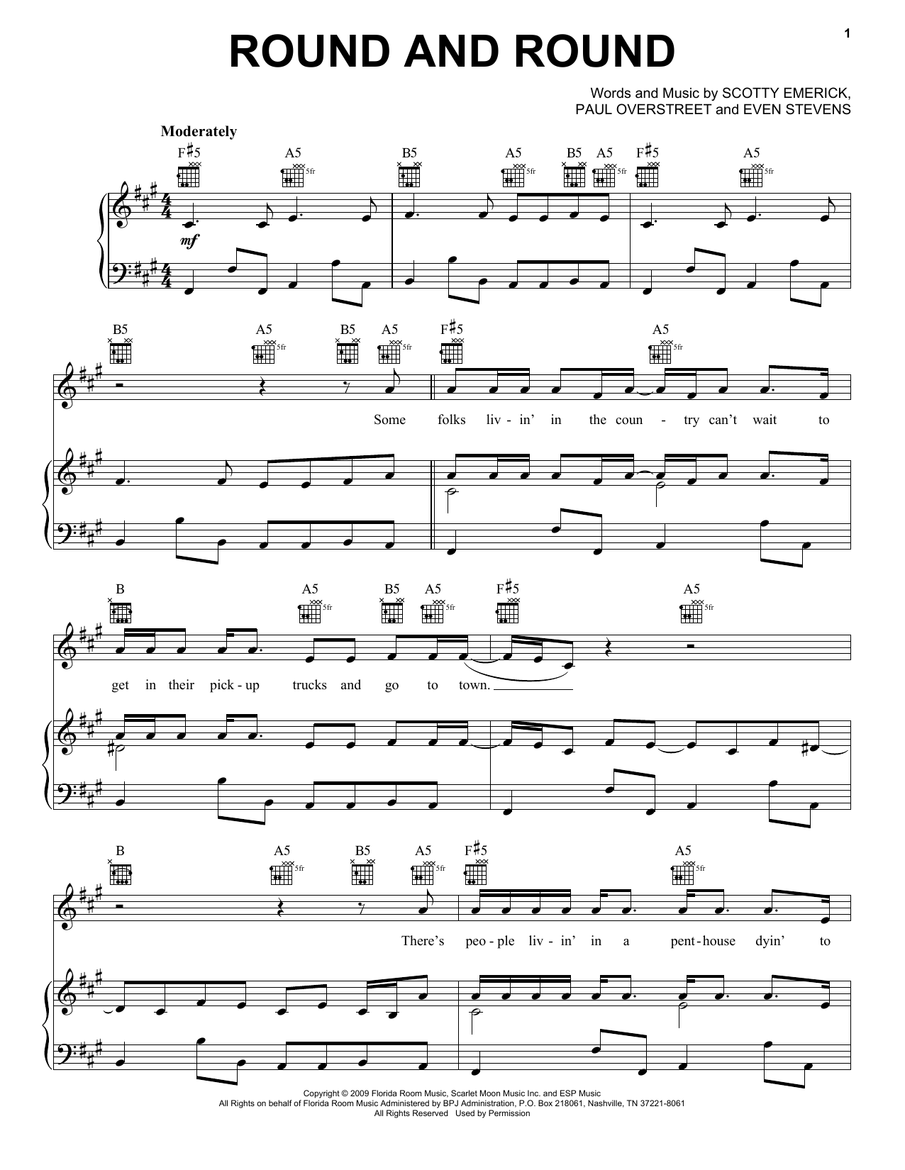 Kenny Chesney Round And Round Sheet Music Notes & Chords for Piano, Vocal & Guitar (Right-Hand Melody) - Download or Print PDF