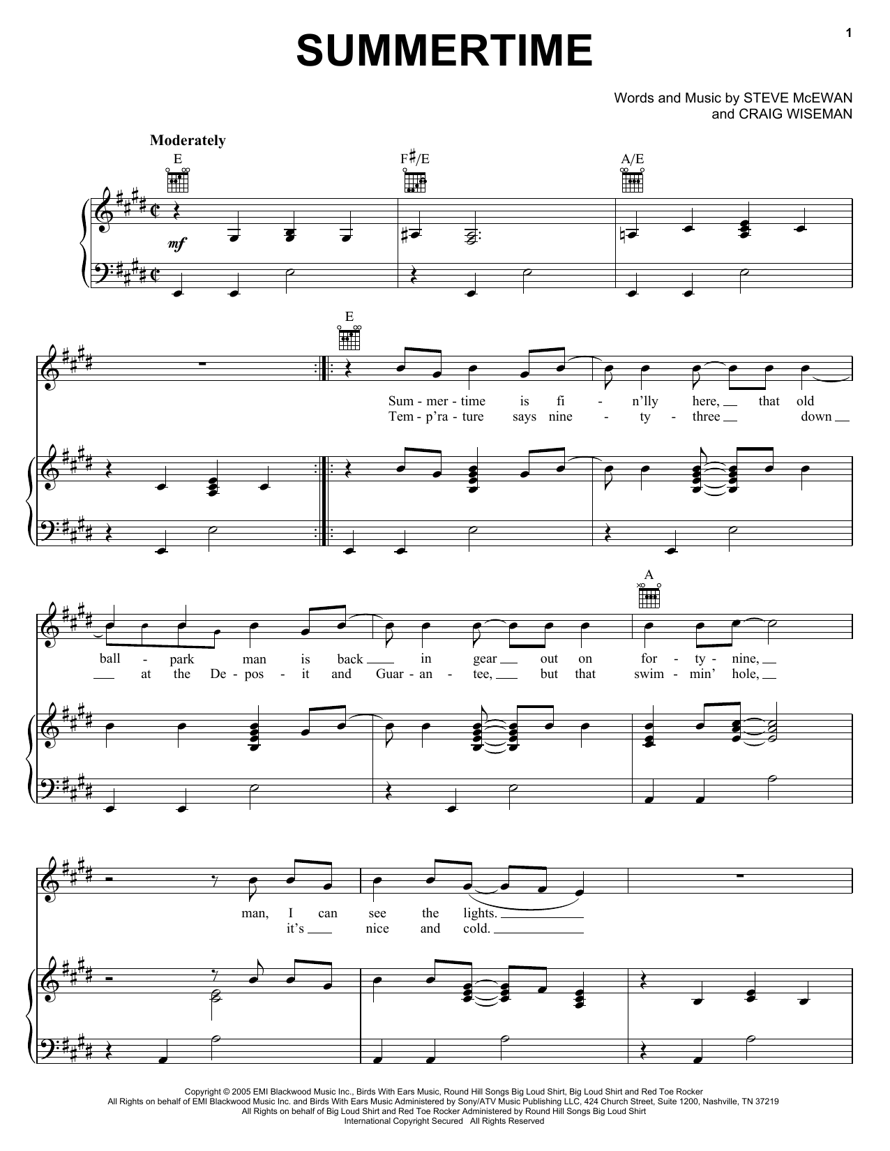 Kenny Chesney Summertime Sheet Music Notes & Chords for Easy Piano - Download or Print PDF