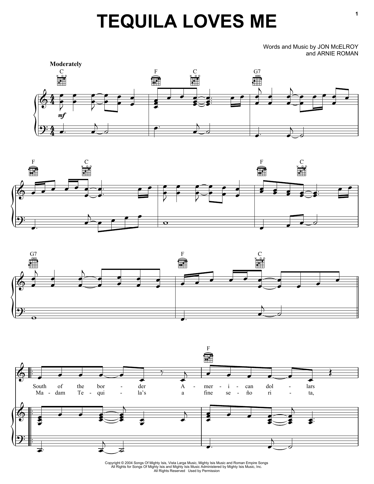 Kenny Chesney Tequila Loves Me Sheet Music Notes & Chords for Piano, Vocal & Guitar (Right-Hand Melody) - Download or Print PDF